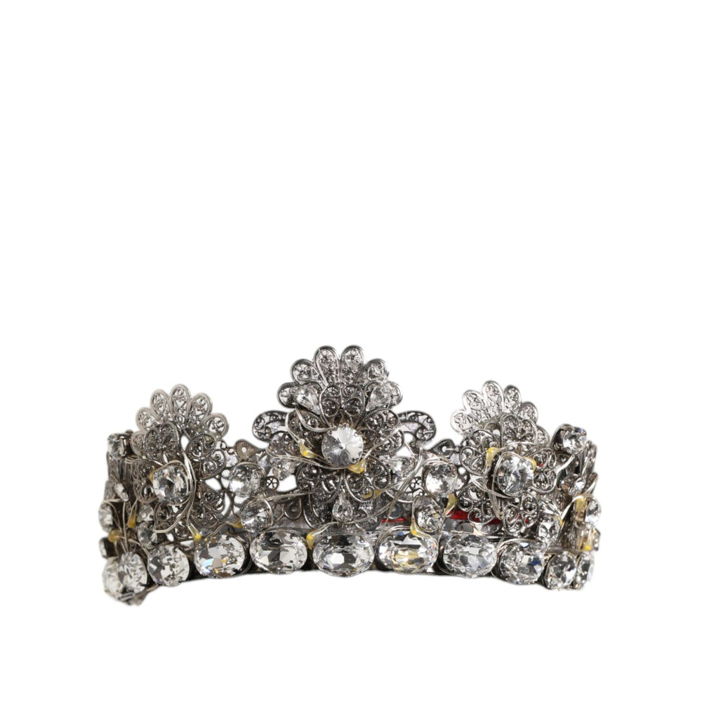 Dolce & Gabbana LED Crystal Embellished Silver Floral Filigree Crown Tiara with sparkling crystals and integrated LED lights.