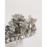 Dolce & Gabbana LED Crystal Embellished Silver Floral Filigree Crown Tiara close-up with intricate filigree and sparkling crystals.