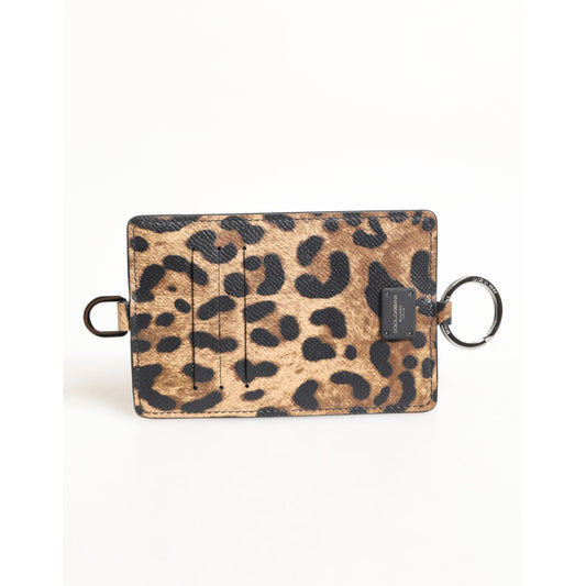 Dolce & Gabbana Leopard Print Leather Embossed Lanyard Card Holder Wallet SMY11208