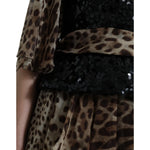 Dolce & Gabbana Leopard Print Silk Sequin Ruffle Maxi Dress