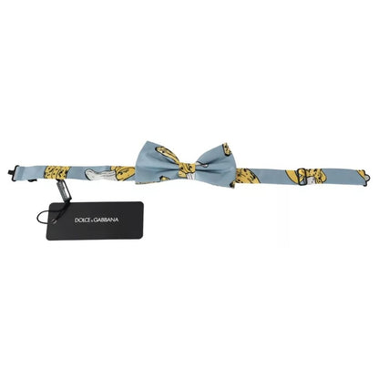 Dolce & Gabbana Light Blue Banana Print Silk Men Neck Bow Tie