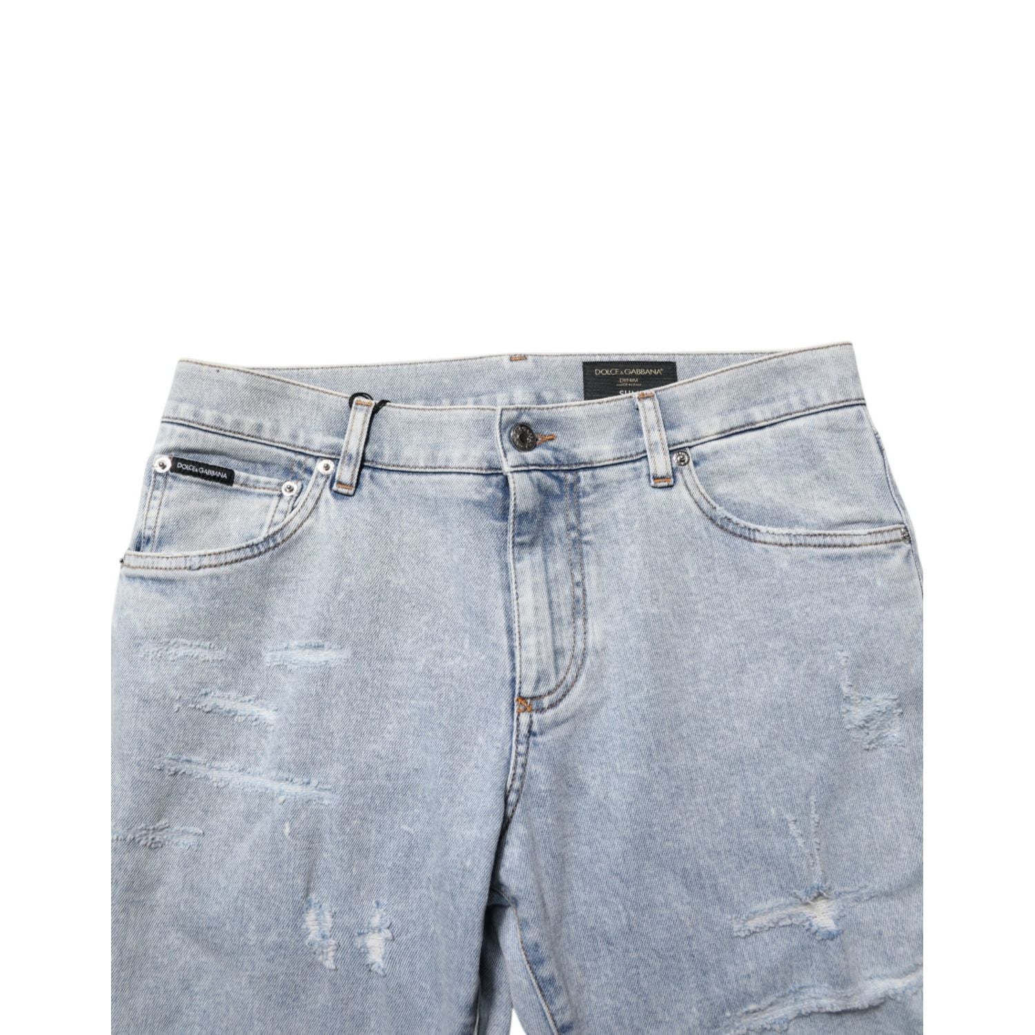 Dolce & Gabbana Light Blue Distressed Slim Fit Ripped Denim Jeans