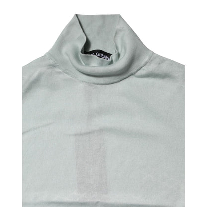 Dolce & Gabbana Light Green Silk Turtleneck 3/4 Sleeves Top