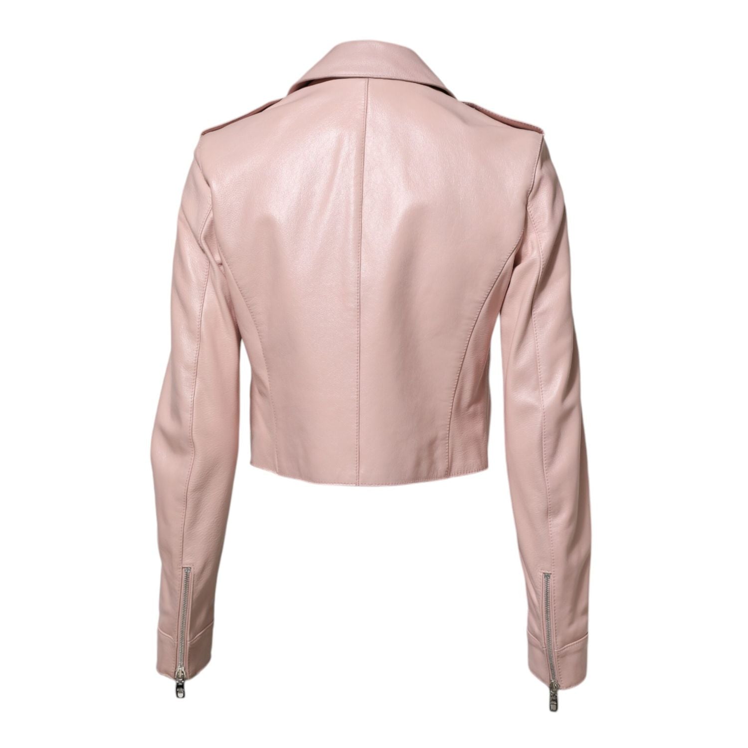 Dolce & Gabbana Light Pink Collar Leather Women Biker Jacket