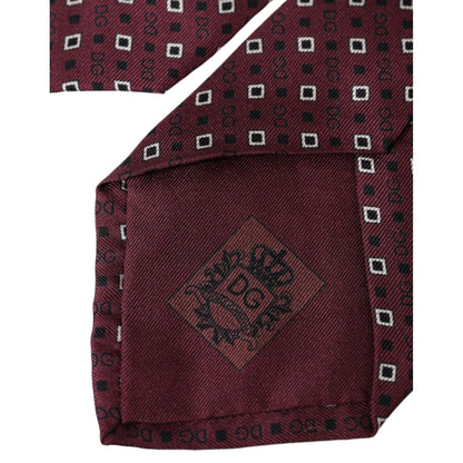 Dolce & Gabbana Maroon Silk Branded Logo Adjustable Men Tie with geometric pattern and logo details