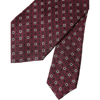 Dolce & Gabbana Maroon Silk Branded Logo Adjustable Men Tie, featuring elegant brand pattern. Made in Italy, 100% silk, 8cm width.