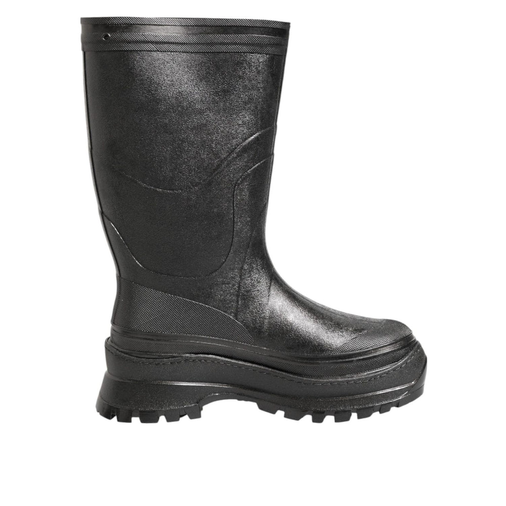 Dolce & Gabbana Metallic Black Pull On Rain Boots Men Shoes, sleek design, waterproof material, stylish footwear for men.
