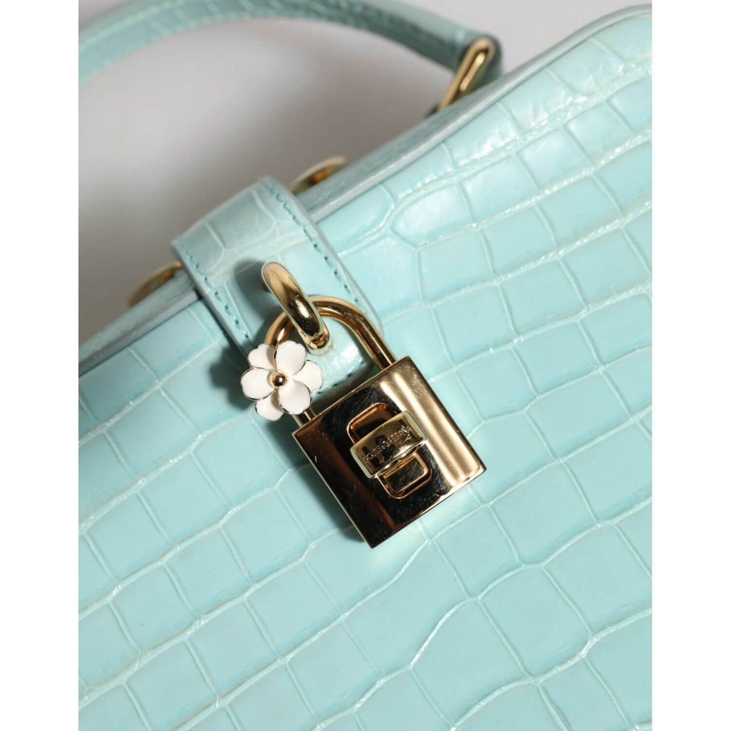Dolce & Gabbana Mint Green Embossed Leather Padlock Shoulder Bag