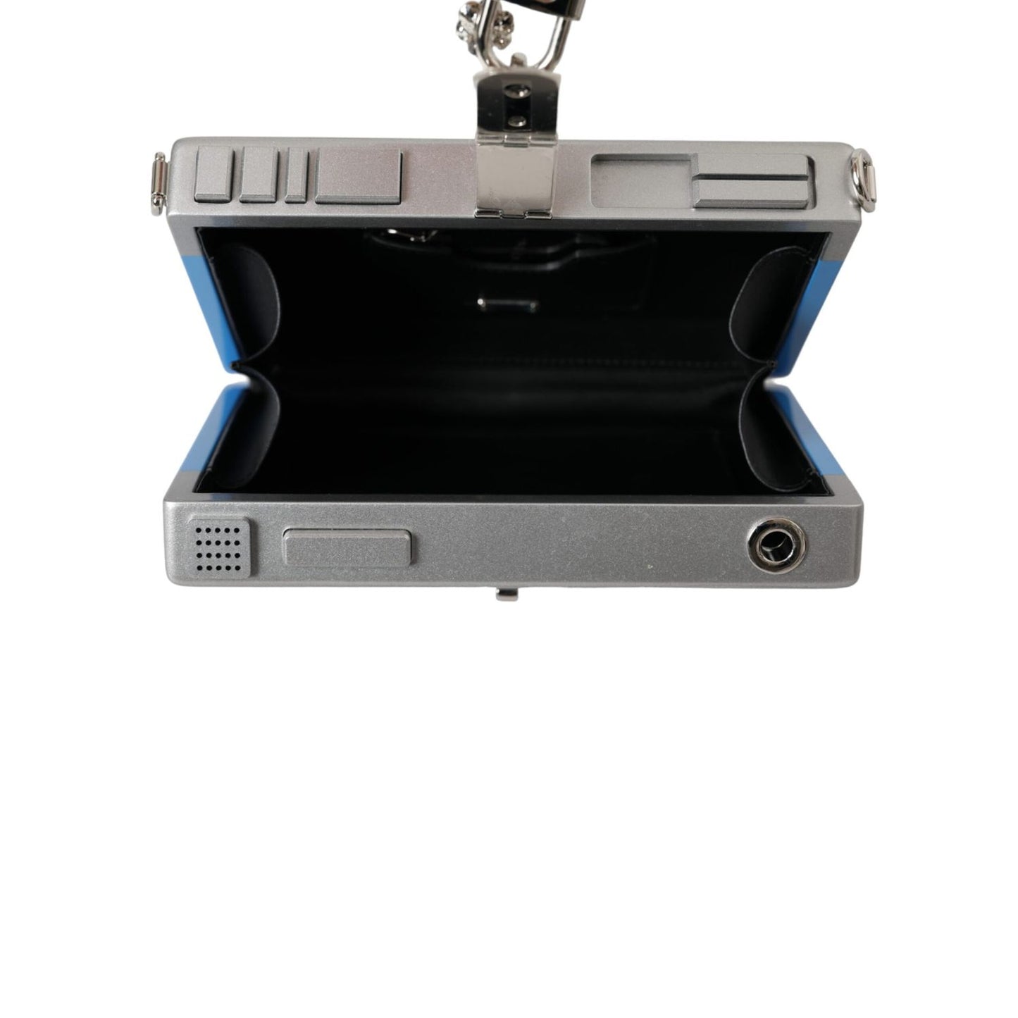 Open view of Dolce & Gabbana Multicolor Cassette Player Box DG Music Crossbody Shoulder Bag showing interior design.