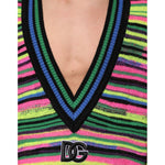 Dolce & Gabbana Multicolor DG Logo V-Neck Knit Pullover Sweater with stripes and logo detail.