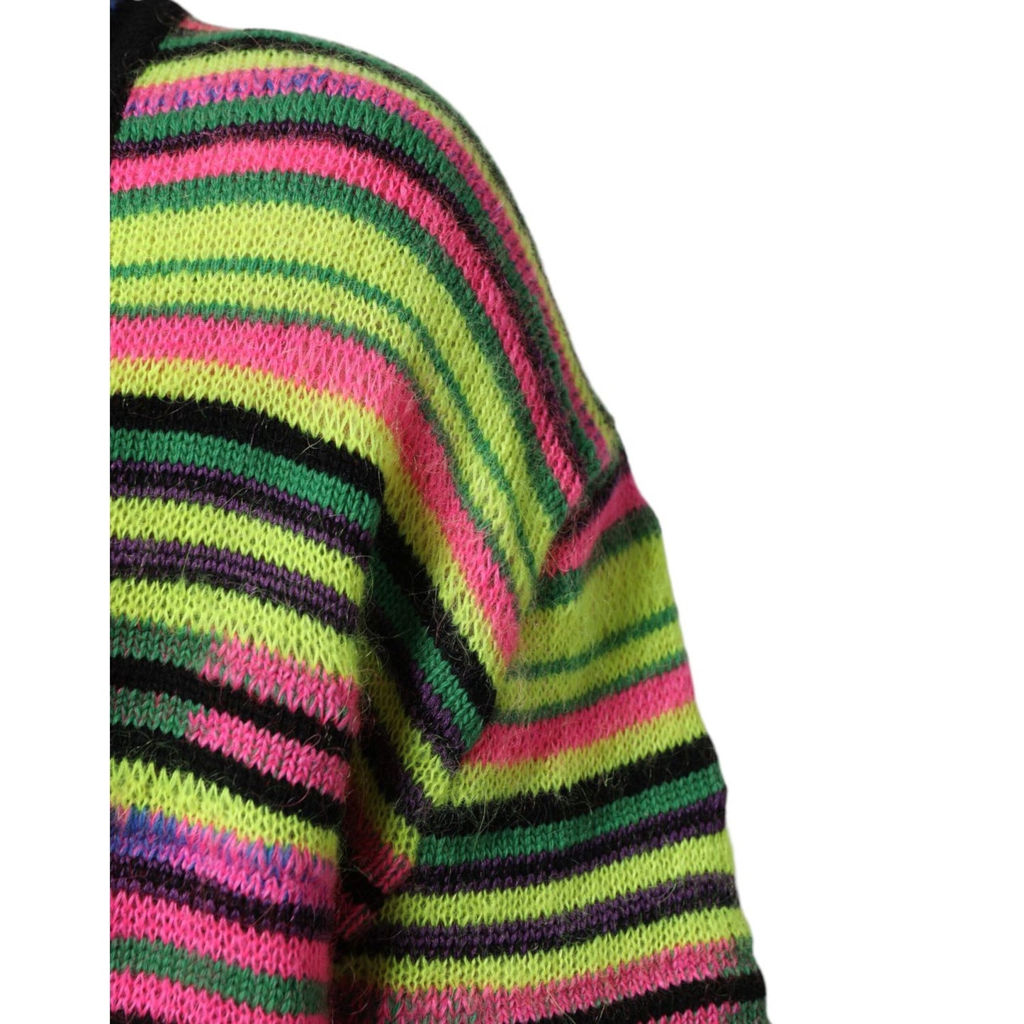Dolce & Gabbana Multicolor DG Logo V-Neck Knit Pullover Sweater showing vibrant striped knit detail on shoulder.