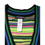 Dolce & Gabbana Multicolor DG Logo V-Neck Knit Pullover Sweater with vibrant stripes and a deep neckline.