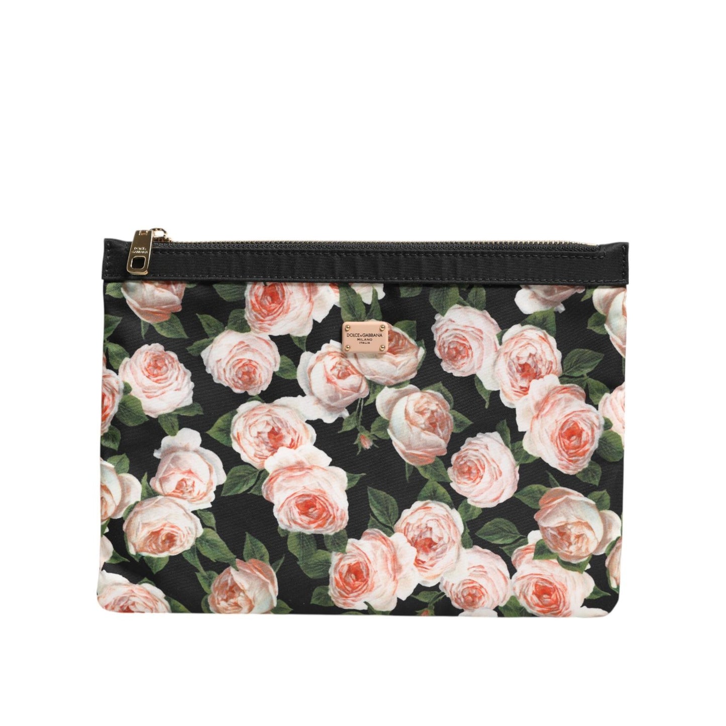 Dolce & Gabbana Multicolor Floral DG Plaque Clutch Women Pouch Borse Bag with floral print and gold-tone zipper hardware.