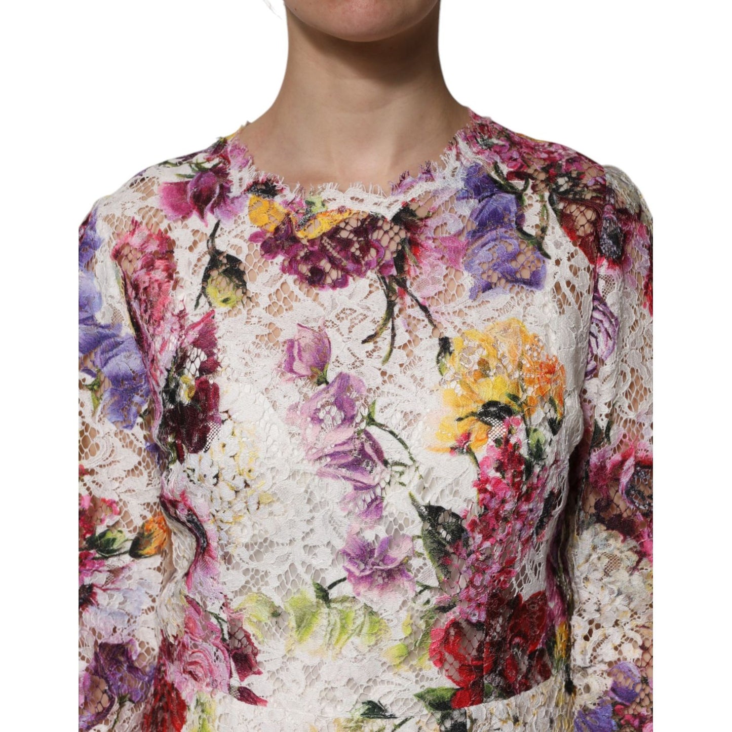Dolce & Gabbana Multicolor Floral Long Sleeve A-line Dress