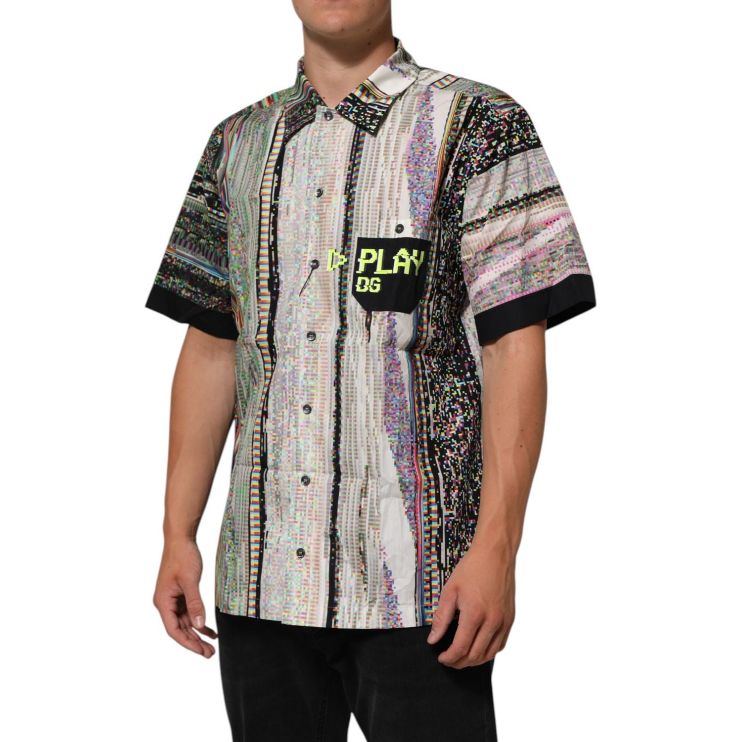 Dolce & Gabbana Multicolor Graphic Collared Casual Shirt