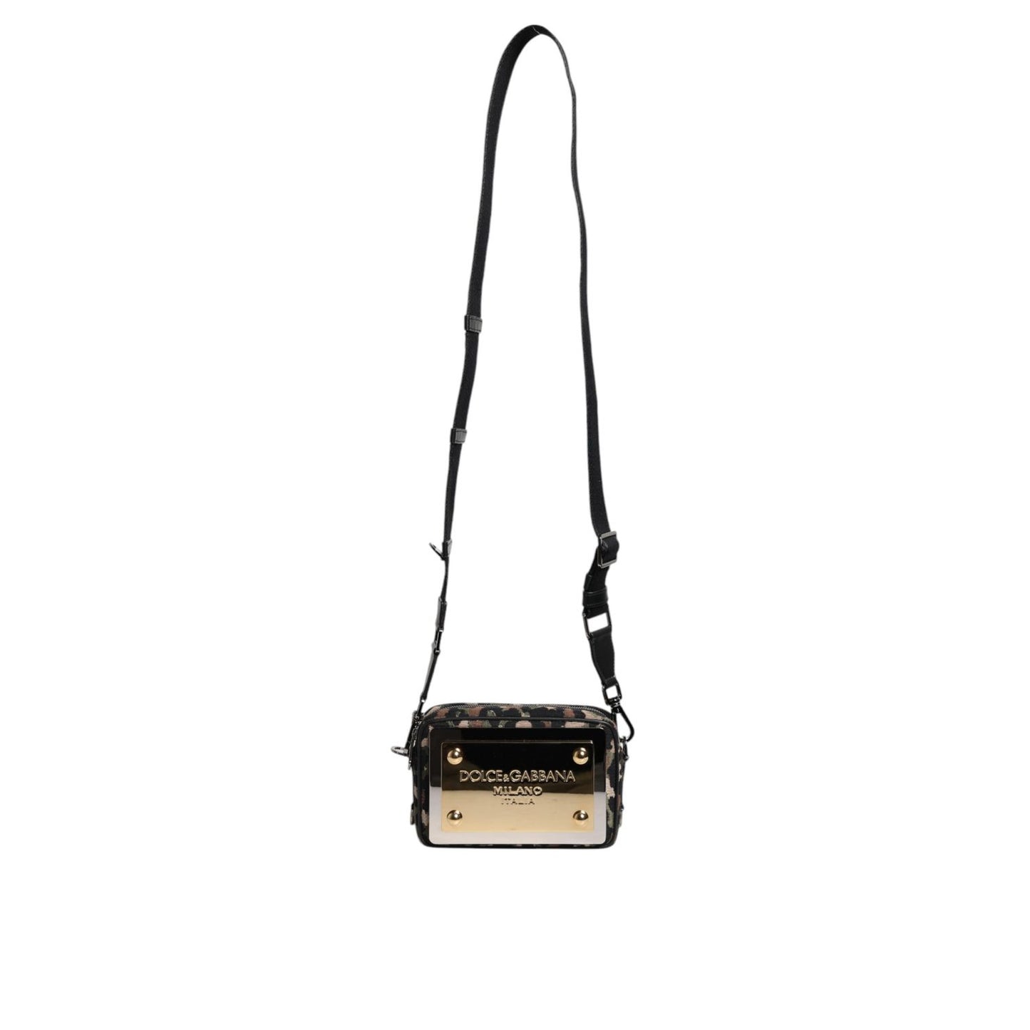 Dolce & Gabbana Multicolor Leopard Jacquard DG Logo Crossbody Bag with gold-tone hardware and detachable black strap