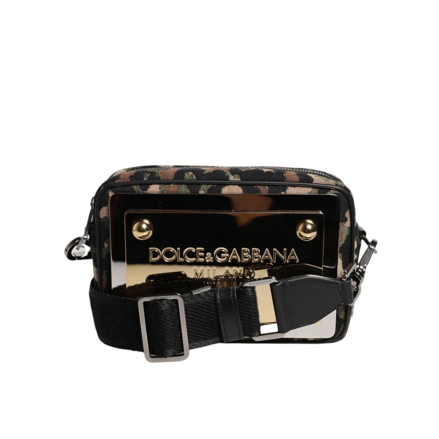 Dolce & Gabbana Multicolor Leopard Jacquard DG Logo Crossbody Bag with gold-tone hardware and adjustable strap.