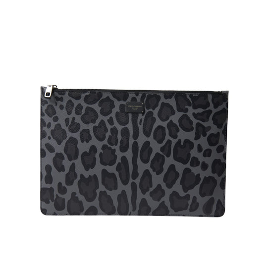 Dolce & Gabbana Multicolor Leopard Jacquard Logo Plaque Document Briefcase Bag