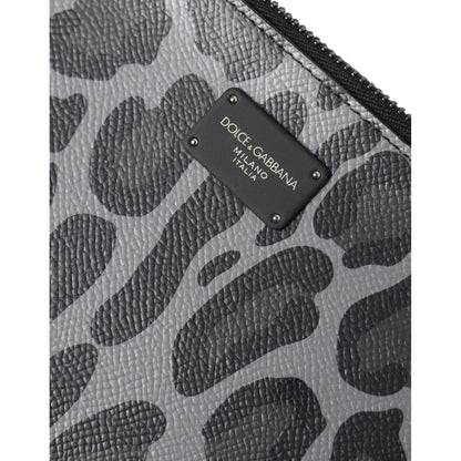 Dolce & Gabbana Multicolor Leopard Jacquard Logo Plaque Document Briefcase Bag