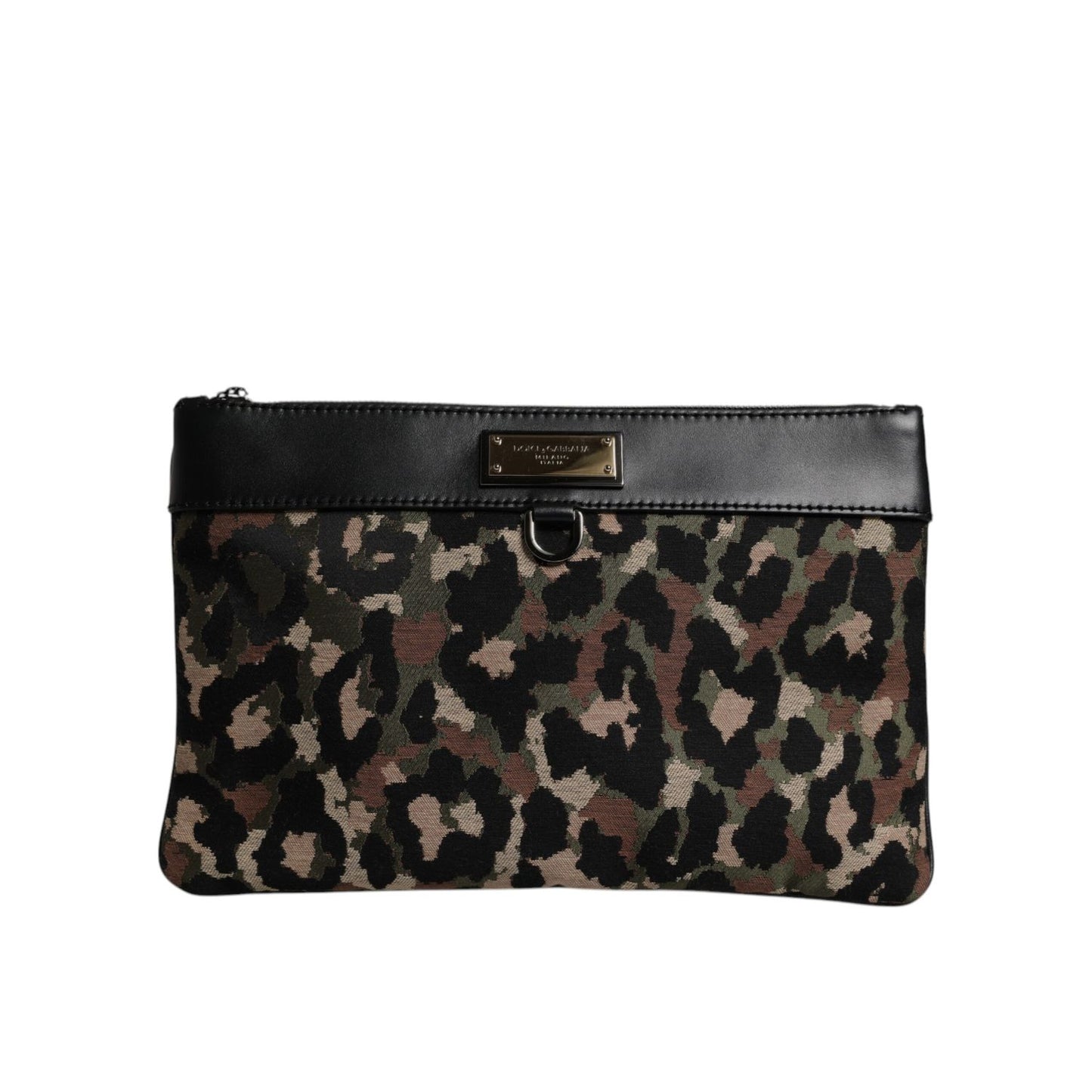 Dolce & Gabbana Multicolor Leopard Print Jacquard Logo Plaque Pouch Bag