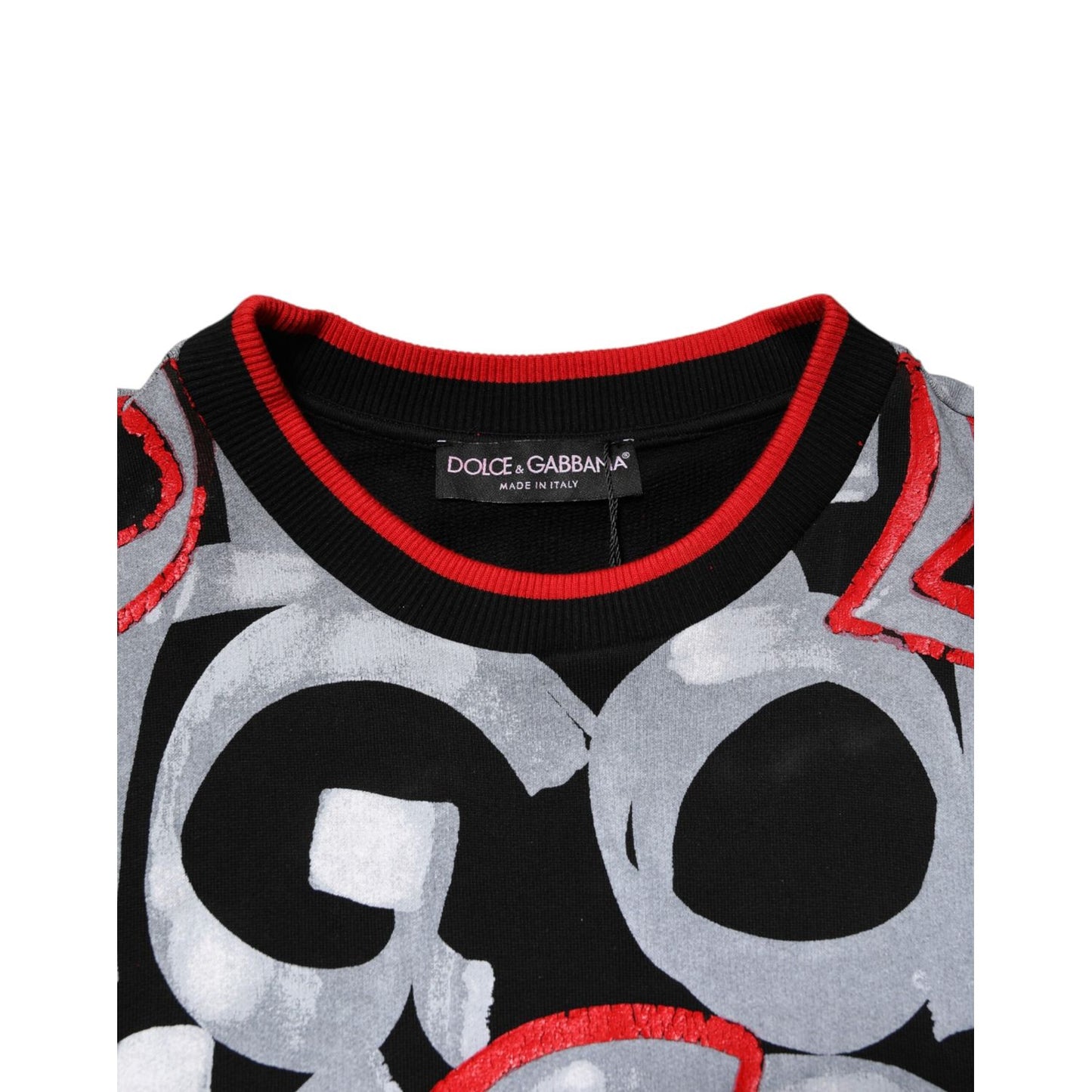 Dolce & Gabbana Multicolor Logo Monogram Crew Neck Sweater with DG logo detail, close-up of fabric design.