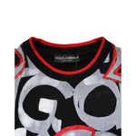 Dolce & Gabbana Multicolor Logo Monogram Crew Neck Sweater with DG logo detail, close-up of fabric design.
