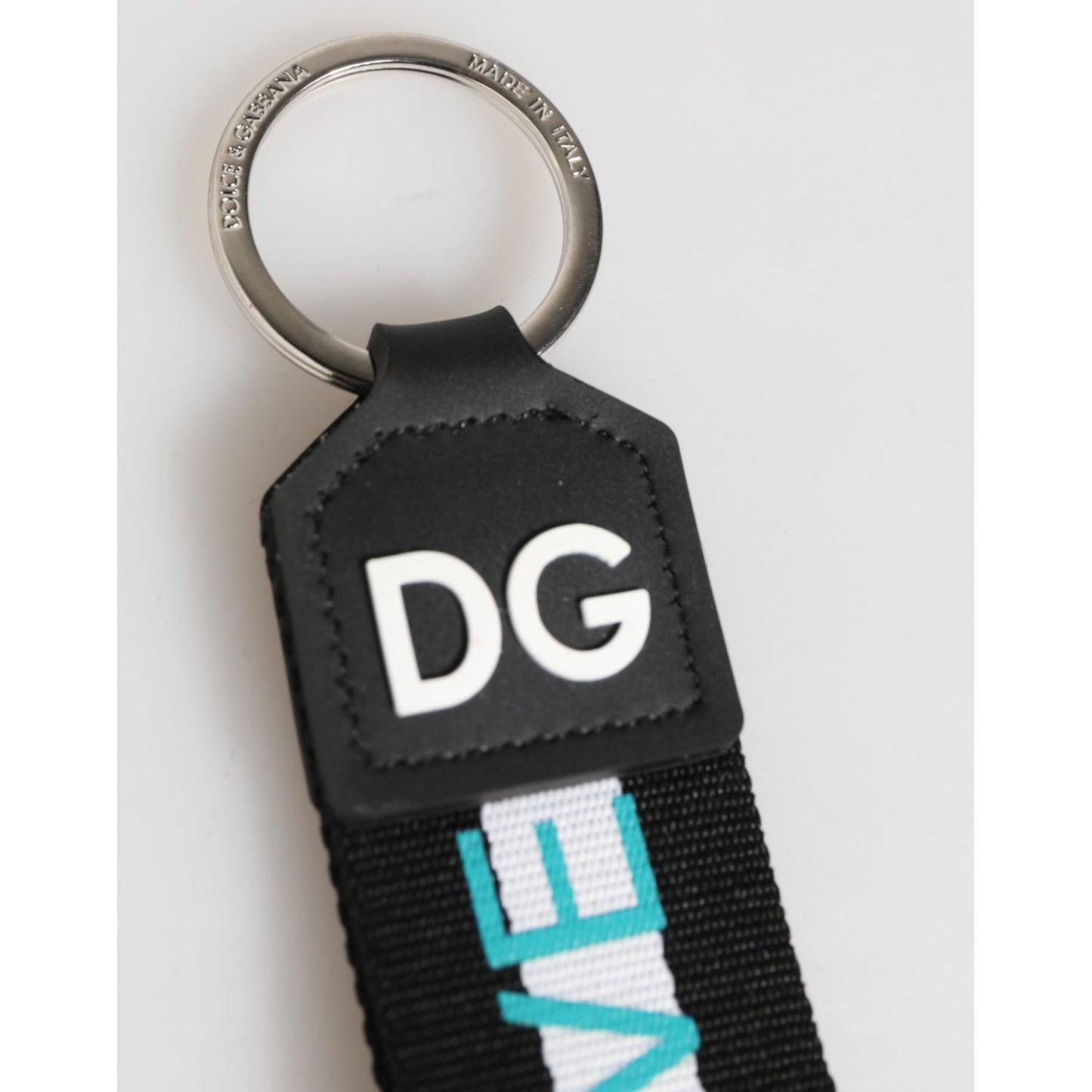 Dolce & Gabbana Multicolor Logo Polyester Brass Holder Keychain Keyring with DG logo and silver-tone hardware detail