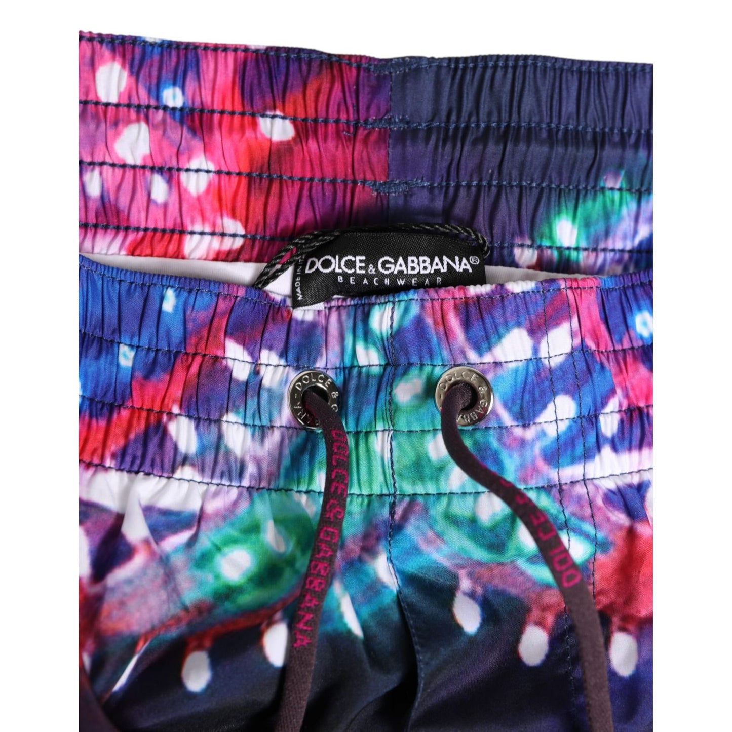 Dolce & Gabbana Multicolor Neon Print Polyester Shorts Swimwear with elastic waistband and drawstring detail