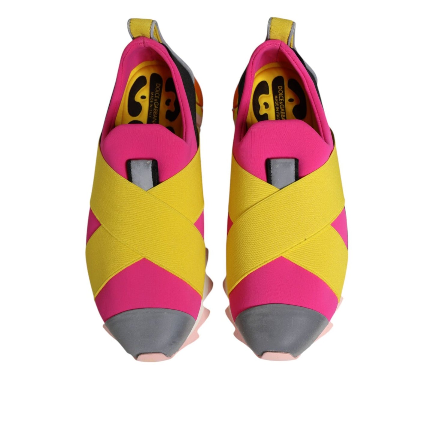 Dolce & Gabbana Multicolor Neoprene Elastic Ibiza Sneakers Shoes with vibrant design and rubber sole, viewed from above.