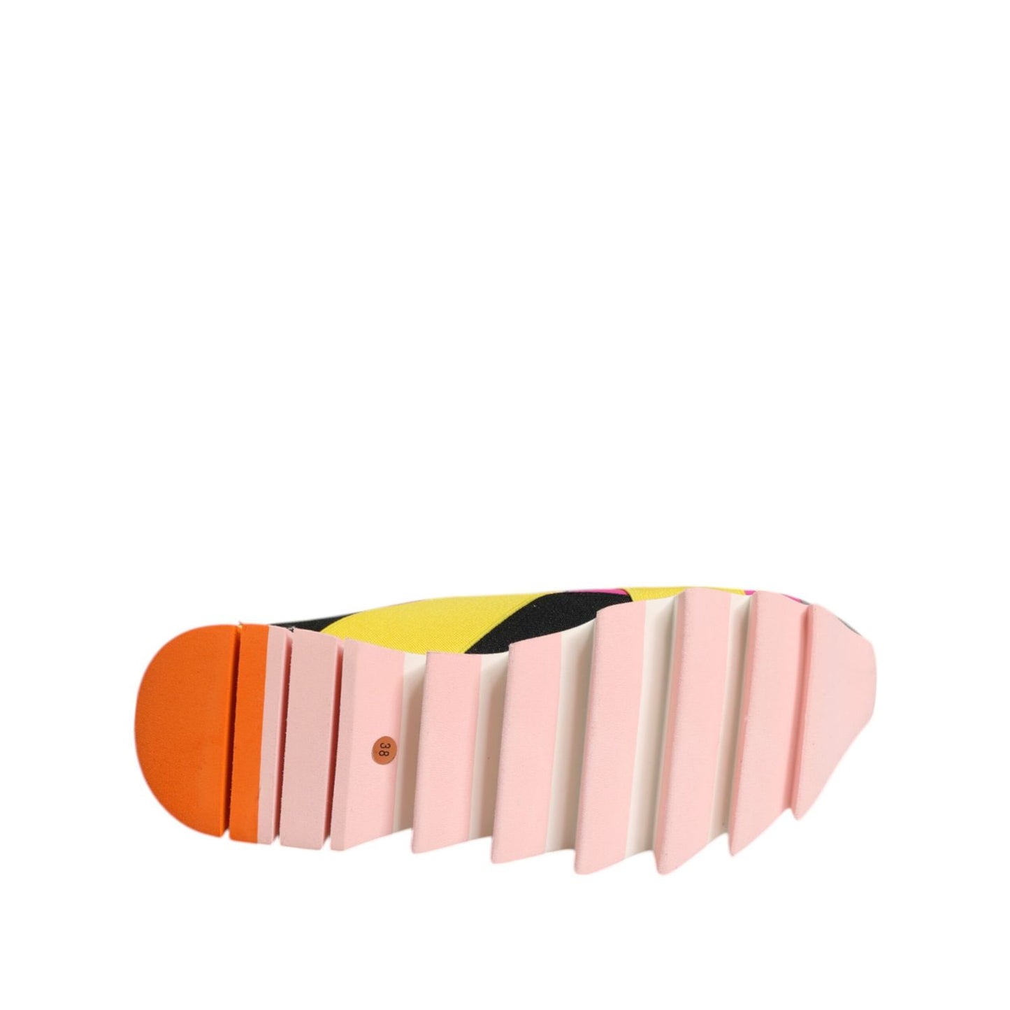 Sole view of Dolce & Gabbana Multicolor Neoprene Elastic Ibiza Sneakers Shoes, showcasing rubber sole and vibrant colors.