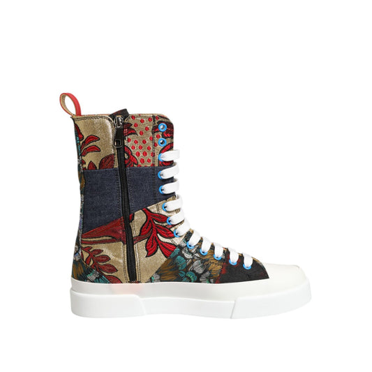 Dolce & Gabbana Multicolor Patchwork High Top Sneakers Shoes with vibrant design and rubber sole, showcasing Italian craftsmanship.
