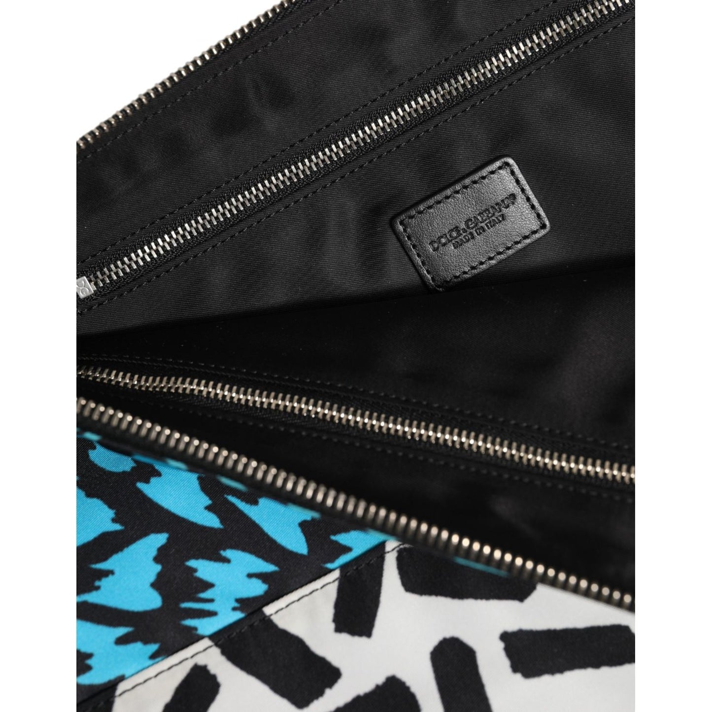 Dolce & Gabbana Multicolor Printed Nylon Logo Plaque Men Clutch Pouch Bag interior view