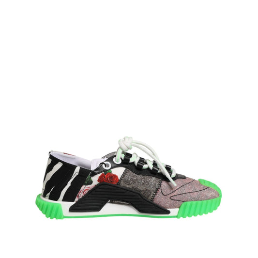 Dolce & Gabbana Multicor DG Logo Leopard Cherry Sneaker Shoes in patchwork design with leopard print and cherry pattern.
