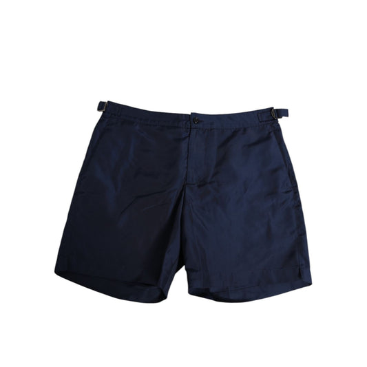 Dolce & Gabbana Navy Blue Polyester Logo Buckle Waist Swimwear shorts.