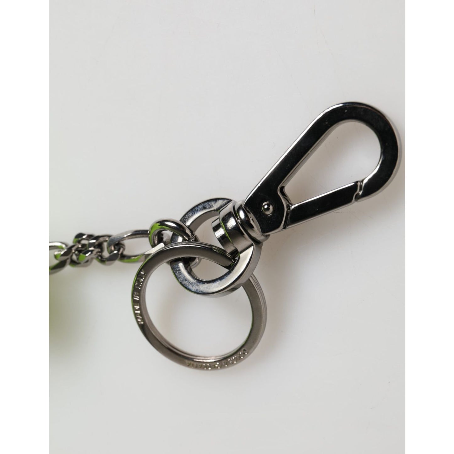 Dolce & Gabbana Neon Green Bear Embroidered Logo Men Keychain Clasp Keyring