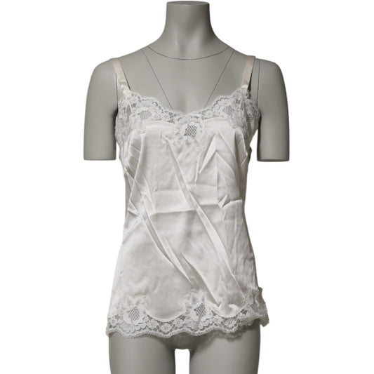 Dolce & Gabbana Off White Floral Lace Tank Lingerie Top Underwear, sheer and elegant design, perfect for layering or intimate wear.