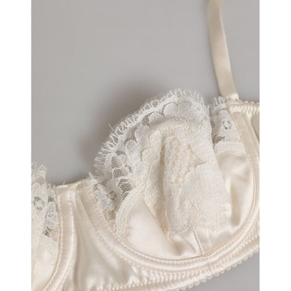 Dolce & Gabbana Off White Silk Underwired Balconette Bra Underwear