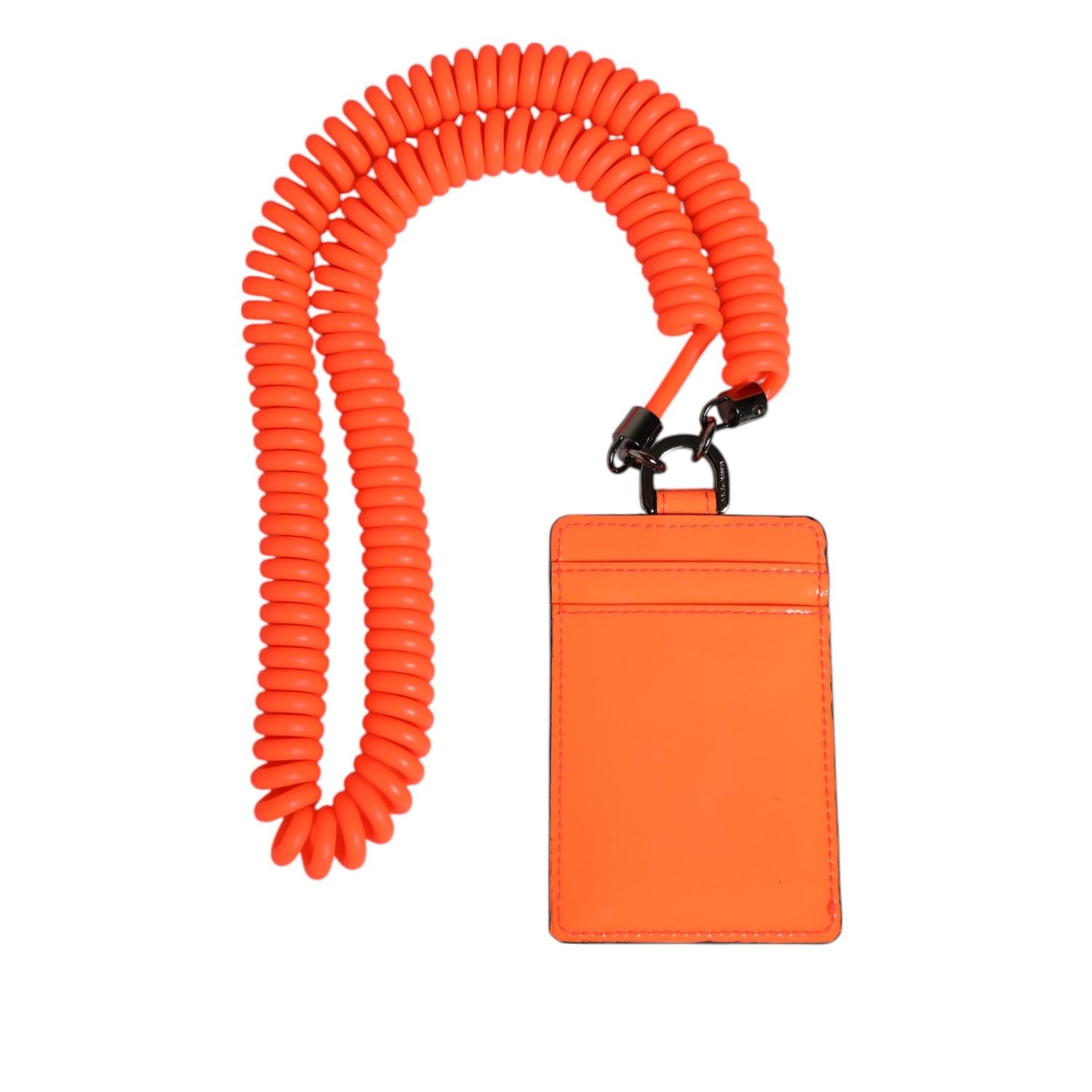 Dolce & Gabbana Orange Leather Logo Embossed Lanyard Card Holder Wallet