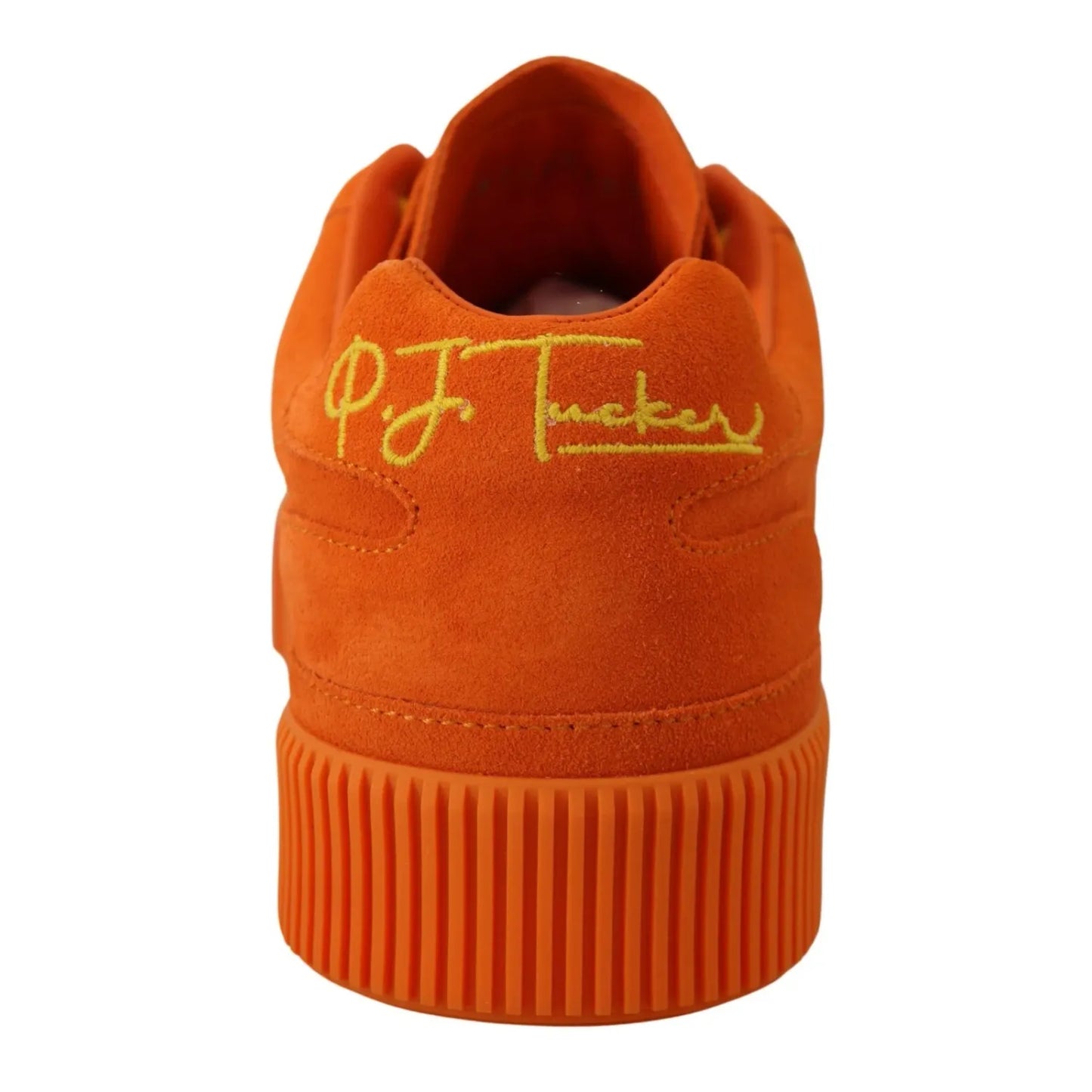 Dolce & Gabbana Orange Leather P.j. Tucker Men Sneakers Shoes, back view, suede leather, rubber sole, logo details