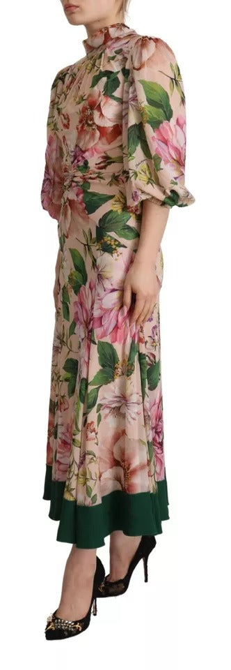 Dolce & Gabbana Pink A-line Sheath Floral Pussy Bow Long Dress DR28692-36