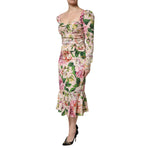 Dolce & Gabbana Pink Floral Silk Fit And Flared Midi Dress
