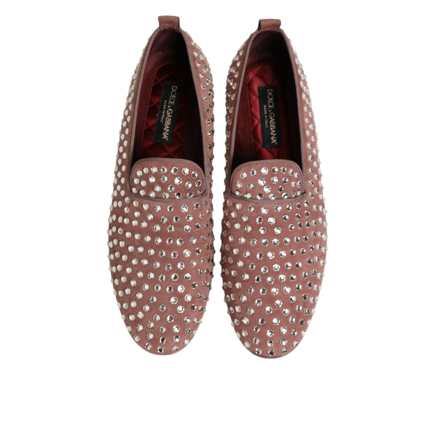 Dolce & Gabbana Pink Suede Crystals Loafers Men Dress Shoes