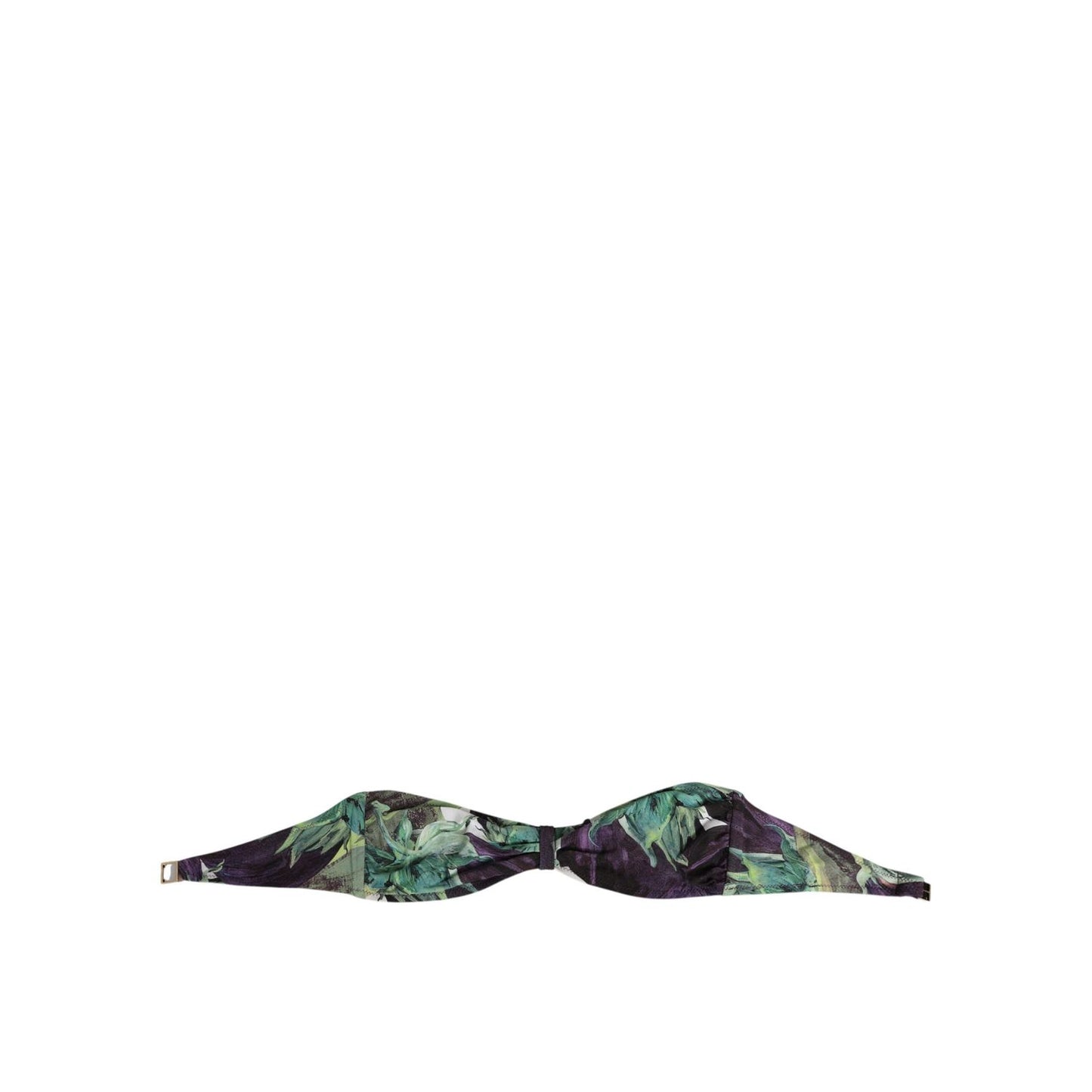 Dolce & Gabbana Purple Green Leaf Print Bandeau Swimwear Underwear, elegant Italian design, multicolor bikini top with hook closure.