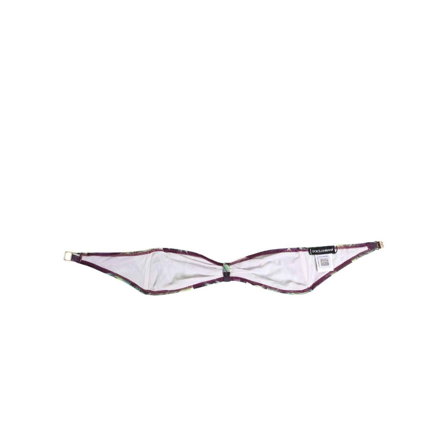 Dolce & Gabbana Purple Green Leaf Print Bandeau Swimwear Underwear, elegant Italian-made bikini top with logo detail and back hook closure.