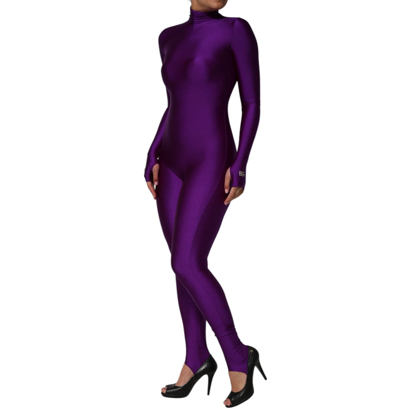Dolce & Gabbana Purple Nylon Turtleneck Bodycon Jumpsuit Dress