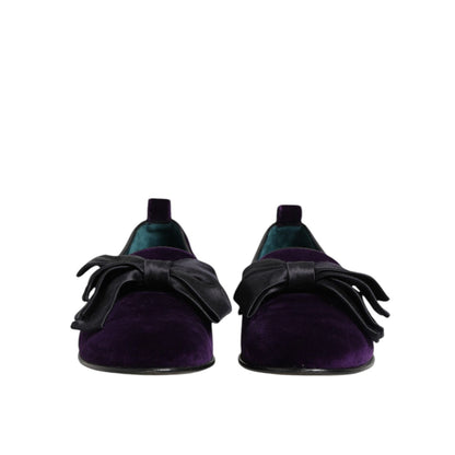 Dolce & Gabbana Purple Suede Cotton Bow Slip On Loafers Shoes