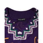Close-up of Dolce & Gabbana Purple Wool DG Logo Men Knit Pullover Sweater showing collar and intricate knit pattern.