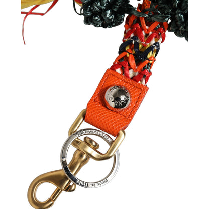 Dolce & Gabbana Raffia Leather Clasp Finder Chain Keyring Multicolor