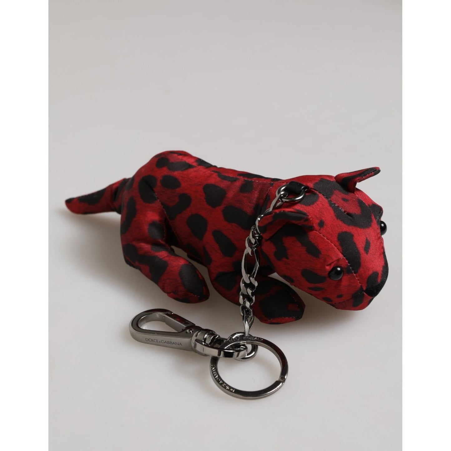 Dolce & Gabbana Red Black Polyester Animal Silhouette Bag Keychain Keyring with bear design and logo metal hardware.