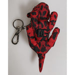 Dolce & Gabbana Red Black Polyester Animal Silhouette Bag Keychain Keyring with bear and logo on metal hardware.